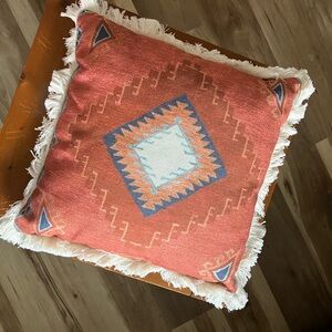 Geometric Coral and Blue Throw Pillow